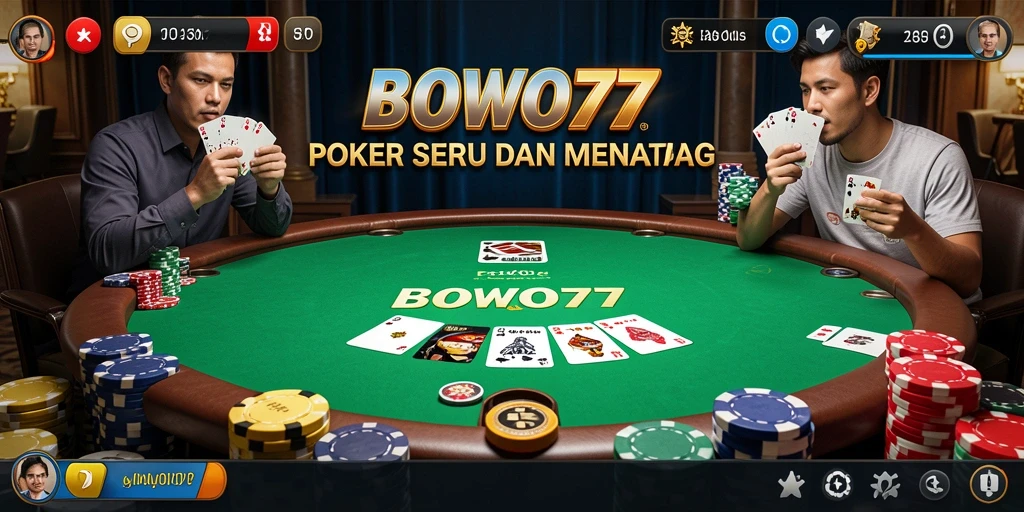 Tampilan permainan poker BOWO77 yang mendebarkan dan interaktif.