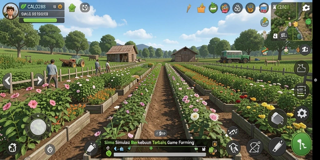 Tampilan gameplay CALO288 yang menawan dengan elemen berkebun.