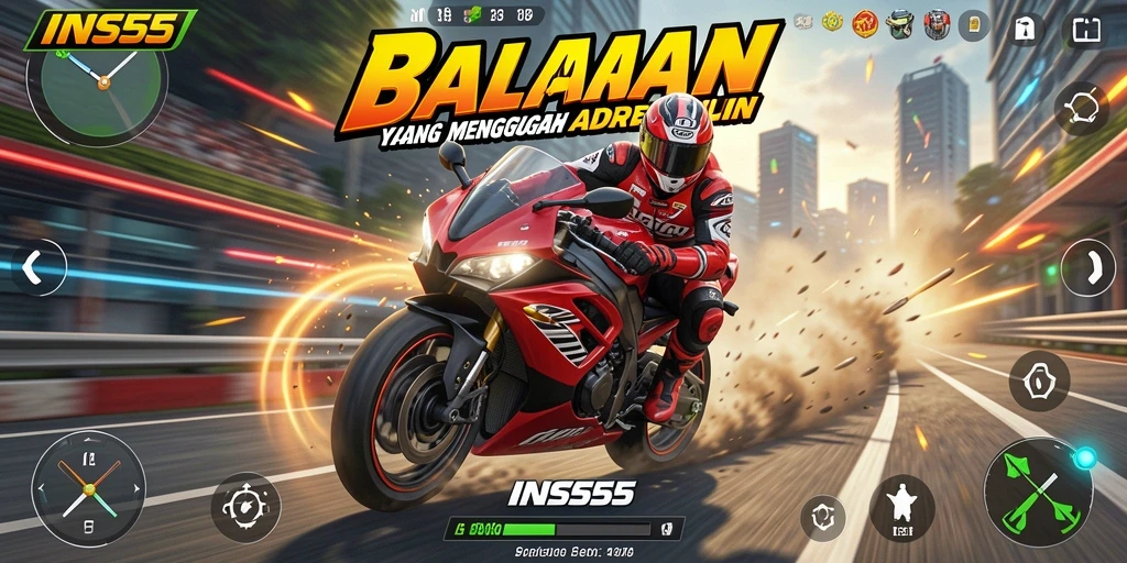 Tampilan gameplay seru di lintasan balapan motor.