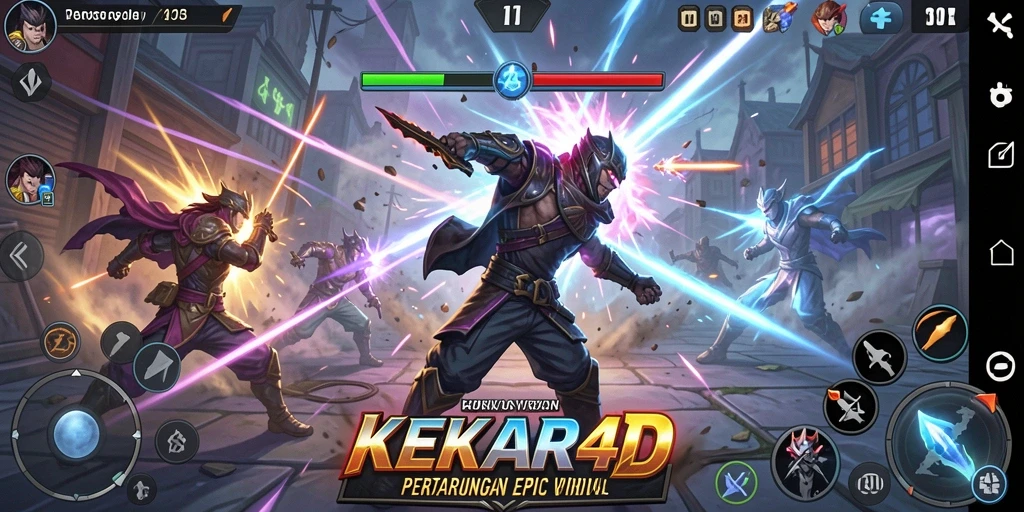 Tampilan gameplay seru dalam KEKAR4D menampilkan duel karakter yang menegangkan.