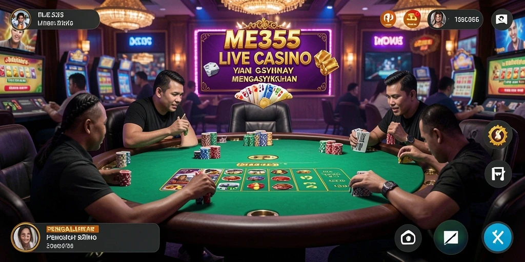 Screenshot utama ME355 menampilkan gameplay Live Casino yang seru dan interaktif.