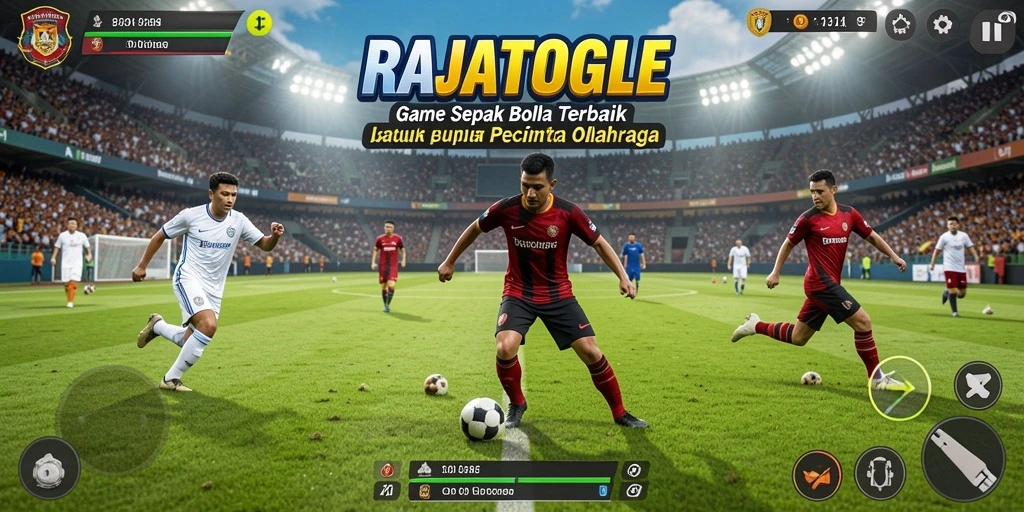 Screenshot gameplay RAJATOGEL menampilkan aksi sepak bola yang mendebarkan.